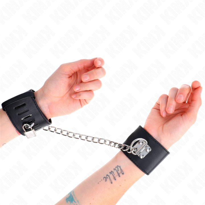 KINK - FIXED WRIST RESTRAINTS WITH CHAIN 30 CM AND PADLOCK CLOSURE BLACK ADJUSTABLE 16-23 CM X 5.5 CM - D-241044