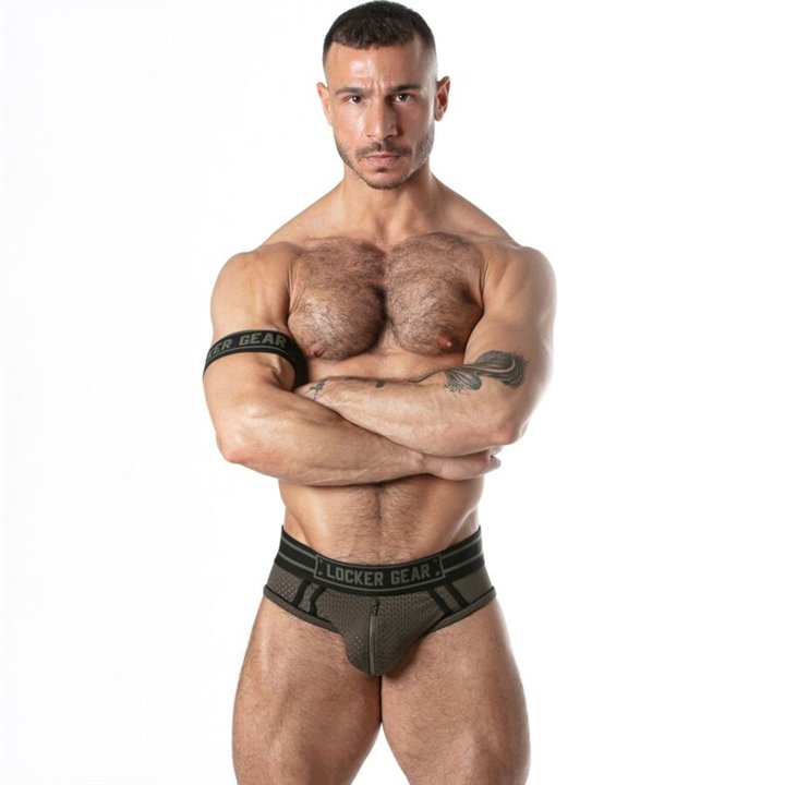 LOCKER GEAR - SPORT MESH JOCK BRIEF KHAKI L - D-246597 - Teknashop Ltd