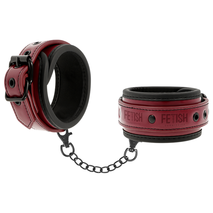FETISH SUBMISSIVE DARK ROOM - VEGAN LEATHER HANDCUFFS WITH NEOPRENE LINING - D-227423