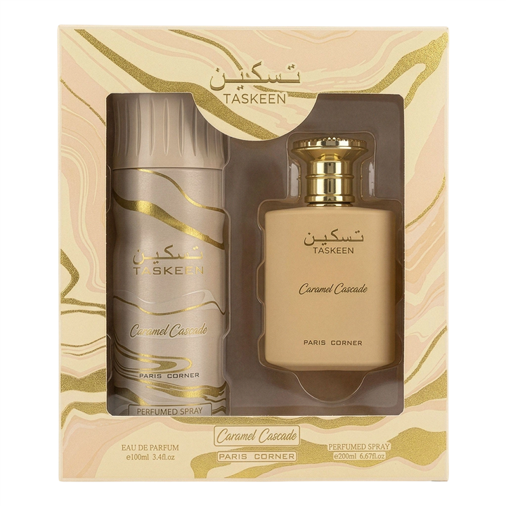Set Paris Corner: Taskeen Caramel Cascade, Eau De Parfum, Unisex, 100 ml + Taskeen Caramel Cascade, Deodorant Spray, Unisex, 200