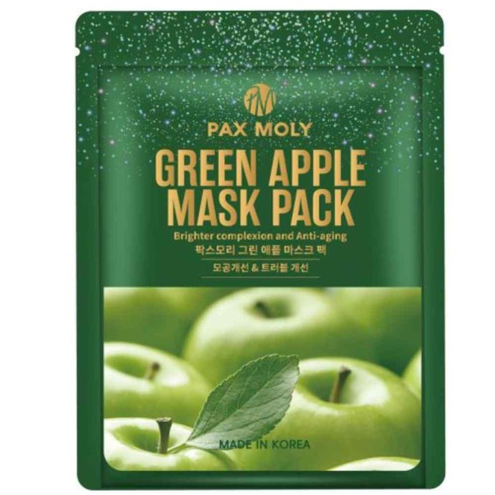 PaxMoly, Green Apple, Brightening, Sheet Mask, For Face, Day & Night, 25 ml - Teknashop Ltd