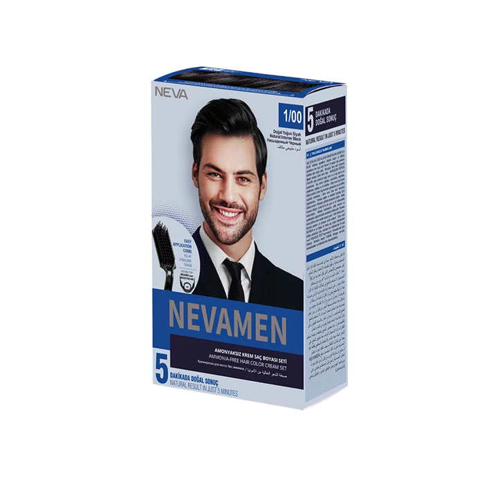 Neva, Nevamen, Semi-Permanent Hair Dye, 1/00 Natural Intense Black, 150 ml