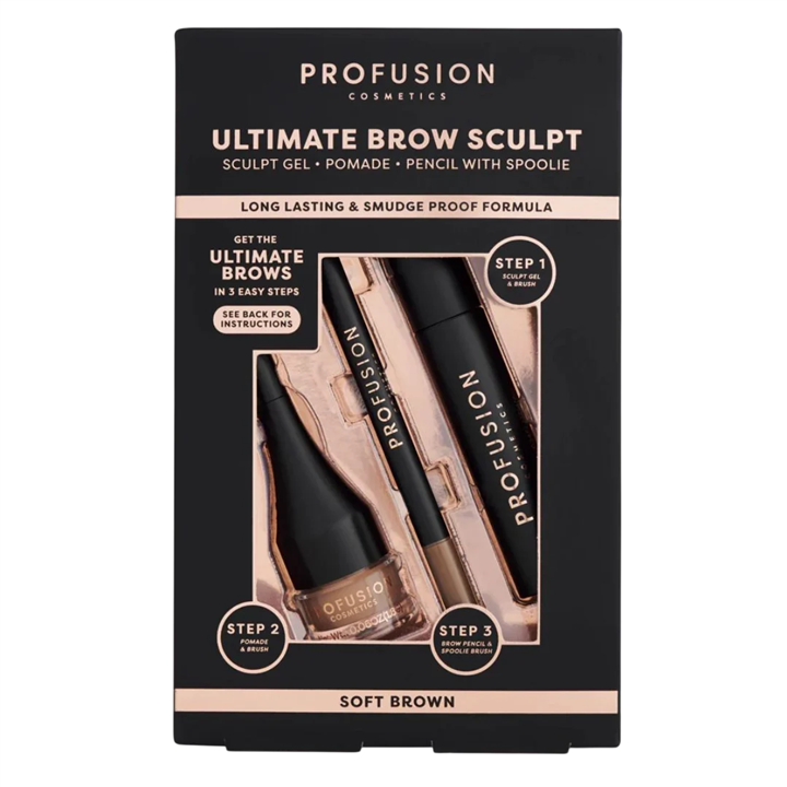 Set Profusion Cosmetics: Ultimate Brow Sculpt, Eyebrow Gel, Soft Brown, 1.8 g + Ultimate Brow Sculpt, Defining, Eyebrow Cream Pe