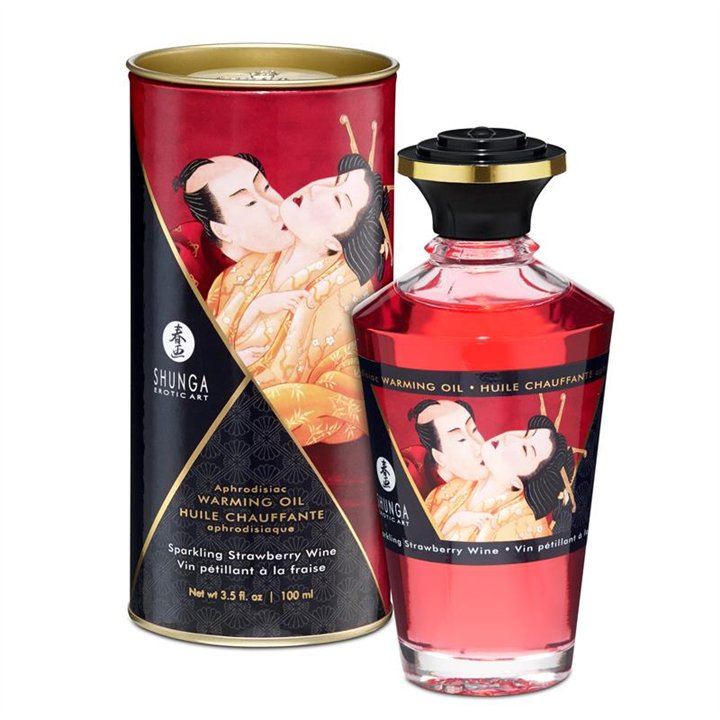 Shunga Warming Massage Oil Sparkling Wine Strawberry - S9022088 - Teknashop Ltd