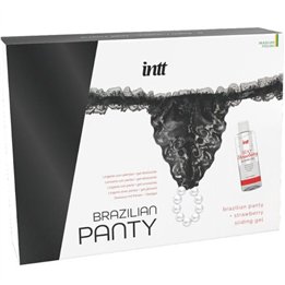 INTT RELEASES - BRAZILIAN BLACK PANTY WITH PEARLS AND LUBRICANT GEL 50 ML - D-234896