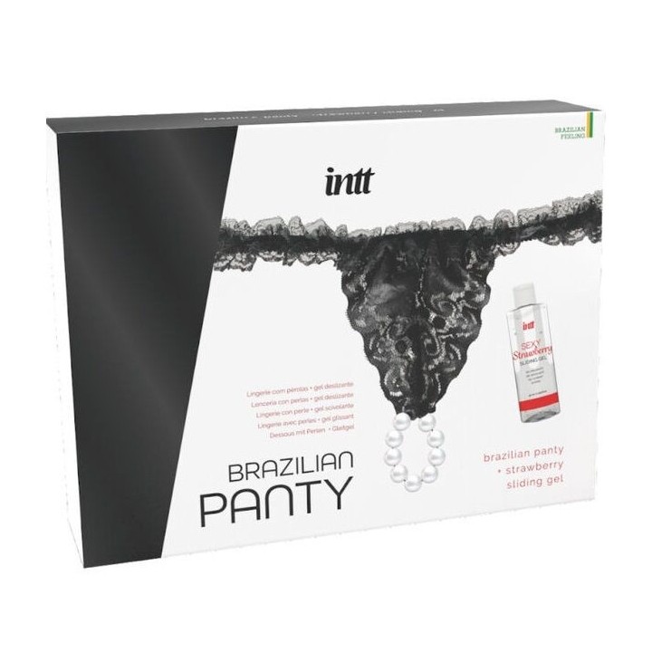 INTT RELEASES - BRAZILIAN BLACK PANTY WITH PEARLS AND LUBRICANT GEL 50 ML - D-234896 - Teknashop Ltd