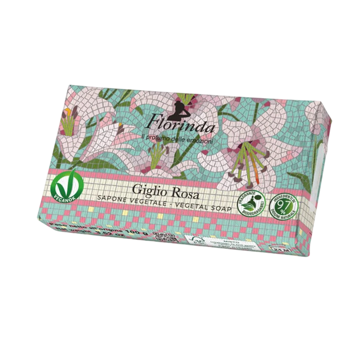 Florinda, Giglio Rosa, Vegan, Hydrating, Scented Soap Bar, Body, 100 g
