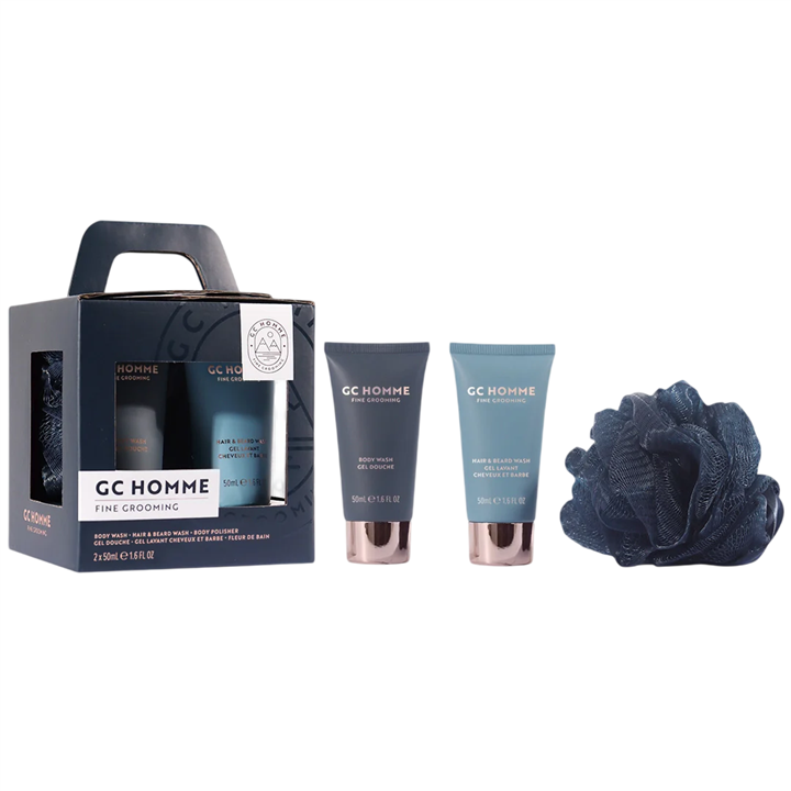 Set The Luxury Bathing Company: GC Homme, Cleanse & Scrub, Body Sponge + GC Homme, Cleansing & Refreshing, Shower Gel, For All S