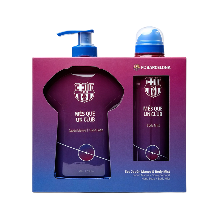 Set FC Barcelona: FC Barcelona, Liquid Soap, For Hands, 400 ml + FC Barcelona, Scented Spray, For Men, 180 ml