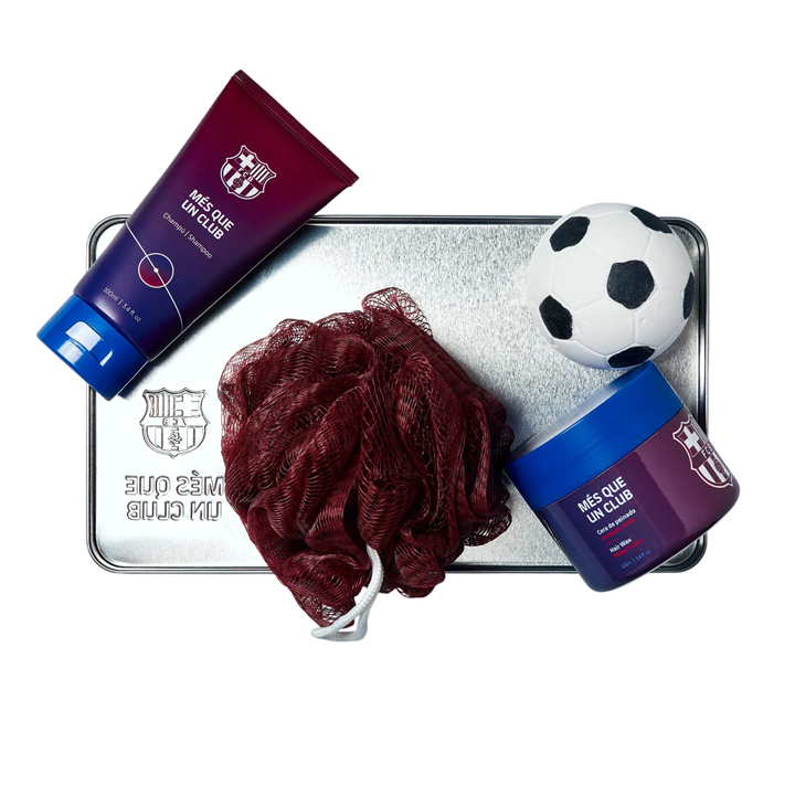 Set FC Barcelona: FC Barcelona, Body Sponge + FC Barcelona, Hair Styling Wax, 100 g + FC Barcelona, Bath Bomb + FC Barcelona, Sh