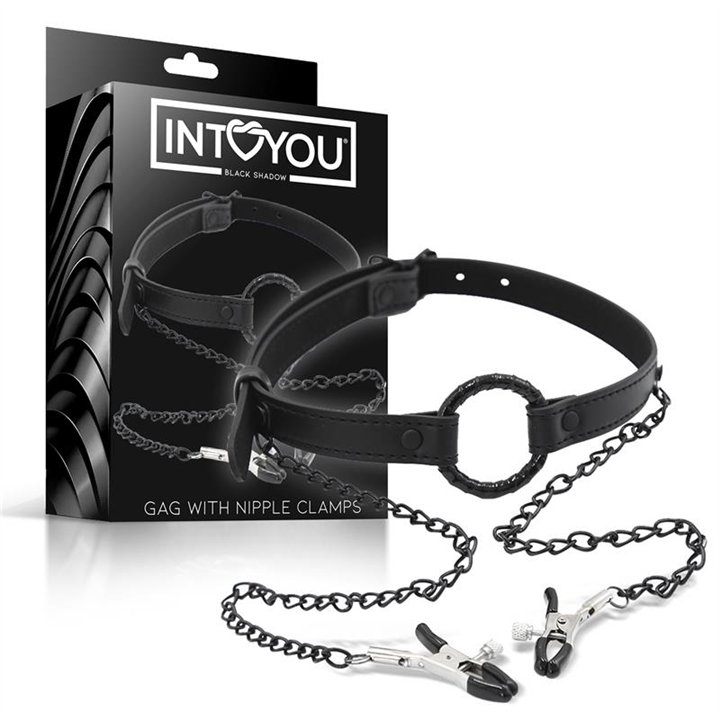 O Ring Gag and Nipple Clamps Vegan Leather - BS-658