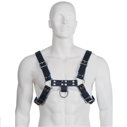 LEATHER BODY - BLUE AND BLACK LEATHER HARNESS CHEST BULLDOG - D-211889