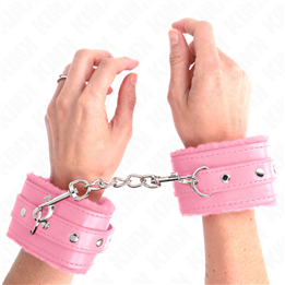 KINK - PREMIUM FUR LINED WRIST RESTRAINTS PINK WITH PINK BELT ADJUSTABLE 17-29 CM X 6 CM - D-241021