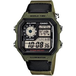 CASIO SPORT Mod. DIVER - WORLD TIME ILLUMINATOR 5 ALARMS - FUTURE CLASSIC COLLECTION - KAKHI GREEN - WW.AE-1200WHB-3BVDF - Tekna