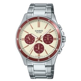 CASIO COLLECTION Mod. MULTIFUNCTION CALENDAR - CHAMPAGNE & BORDEAUX - WW.MTP-1374D-5A2VDF - Teknashop Ltd