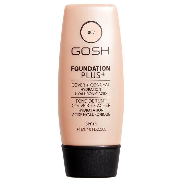 Gosh, Foundation Plus+, Hydrating, Brightening & Covering, Liquid Foundation, 002, Ivory, SPF 15, 30 ml - Teknashop Ltd