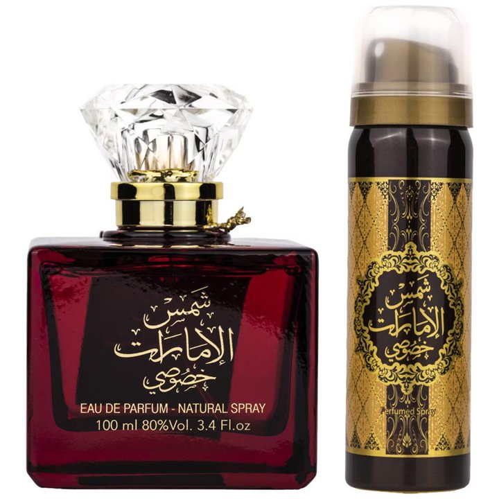 Set Ard Al Zaafaran: Shams Al Emarat Khususi, Eau De Parfum, For Women, 100 ml + Shams Al Emarat Khususi, Deodorant Spray, For W