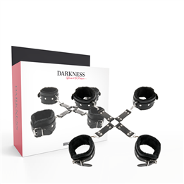 DARKNESS - LEATHER HANDCUFFS FOR FOOT AND HANDS BLACK - D-221254 - Teknashop Ltd