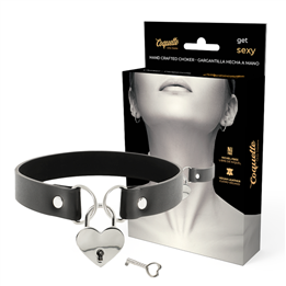 COQUETTE CHIC DESIRE - VEGAN LEATHER NECKLACE WITH HEART ACCESSORY WITH KEY - D-226910