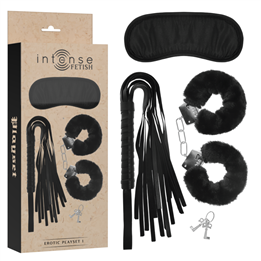 INTENSE - FETISH EROTIC PLAYSET 1 WITH HANDCUFFS, BLIND MASK AND FLOGGER - D-236017 - Teknashop Ltd