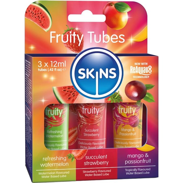 SKINS - FRUITY LUBES KIT WATERMELON, STRAWBERRY & MANGO LUBRICANTS 3 x 12 ML - D-244884 - Teknashop Ltd