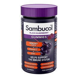 Sambucol, Immuno Forte+, Black Eldeberry, Vitamin C & Zinc, Support The Immune System, Gummies, 30 pcs
