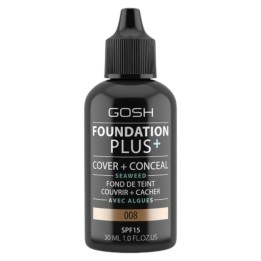 Gosh, Foundation Plus+, Cover & Conceal, Liquid Foundation, 008, Honey, SPF15, 30 ml - Teknashop Ltd