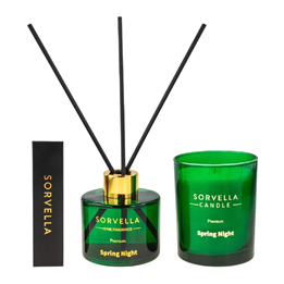 Set Sorvella: Spring Night, Floral & Woody, Scented Candle, 170 g + Spring Night, Stick, Aroma Reed Diffuser, 120 ml - Teknashop