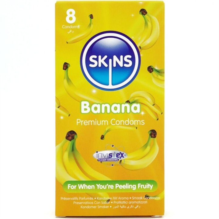 SKINS - BANANA PREMIUM CONDOMS PACK 8 - D-244395 - Teknashop Ltd