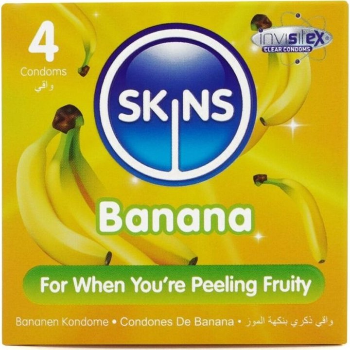 SKINS - BANANA PREMIUM CONDOMS PACK 4 - D-244396 - Teknashop Ltd