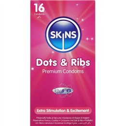SKINS - DOTS & RIBS PREMIUM CONDOMS PACK 16 - D-244399 - Teknashop Ltd