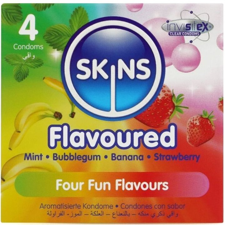 SKINS - MULTI FLAVORS PREMIUM CONDOMS PACK 4 - D-244404 - Teknashop Ltd