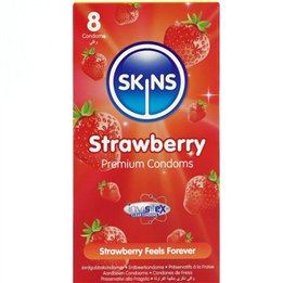 SKINS - STRAWBERRY PREMIUM CONDOMS PACK 8 - D-244410 - Teknashop Ltd