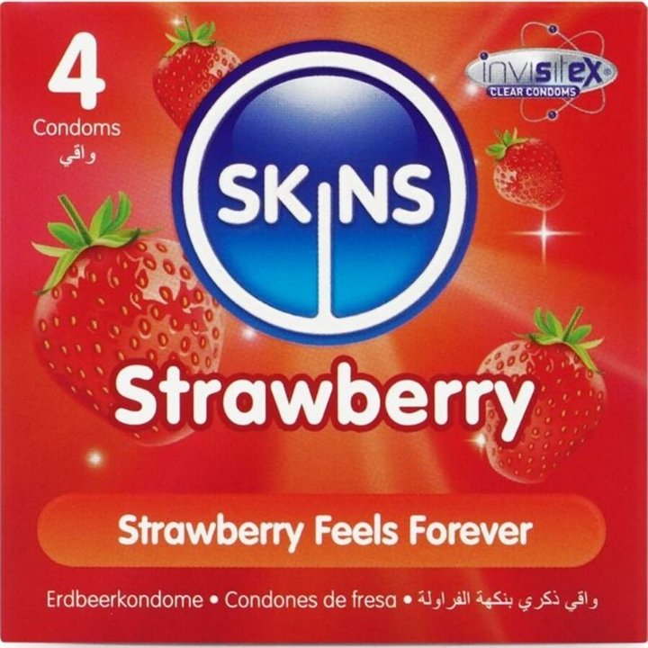 SKINS - STRAWBERRY PREMIUM CONDOMS PACK 4 - D-244411 - Teknashop Ltd