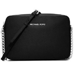 MICHAEL KORS JET SET LARGE EAST WEST BLACK SAFFIANO LEATHER CROS