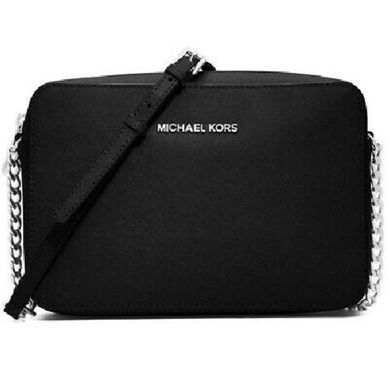 MICHAEL KORS JET SET LARGE EAST WEST BLACK SAFFIANO LEATHER CROS