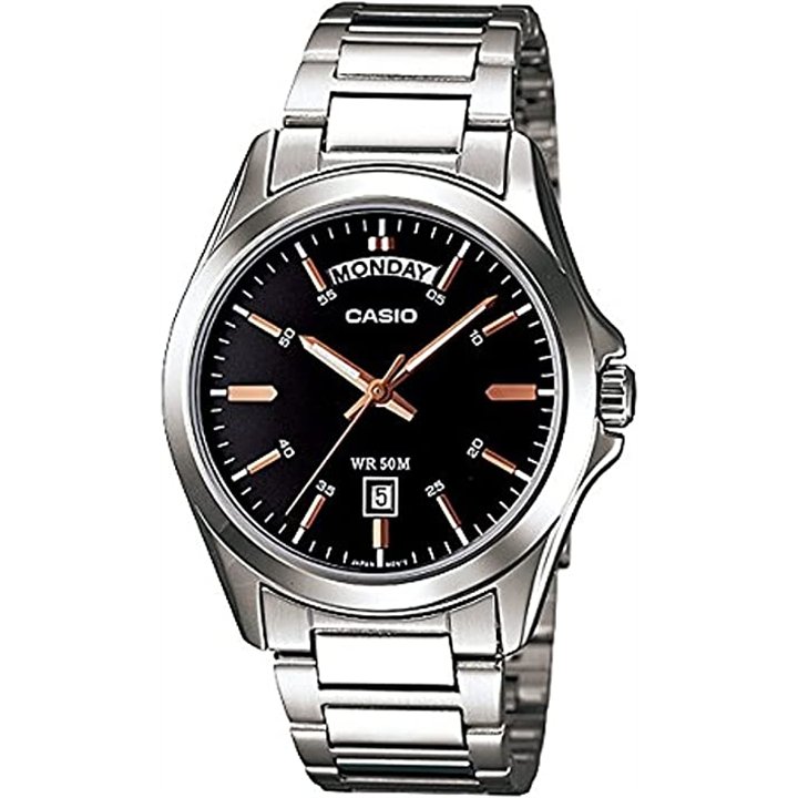 CASIO COLLECTION Mod. DAY DATE - BLACK ROSE GOLD INDEX - WW.MTP-1370D-1A2VDF - Teknashop Ltd