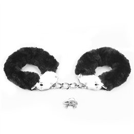 Furry Metal Handcuffs Black - LO-LV1501 - Teknashop Ltd