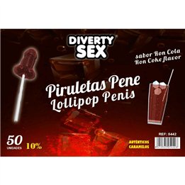 DIABLO GOLOSO - 50 PENIS LOLLIPOPS RON COLA FLAVOR 10% ALCOHOL - D-244781 - Teknashop Ltd