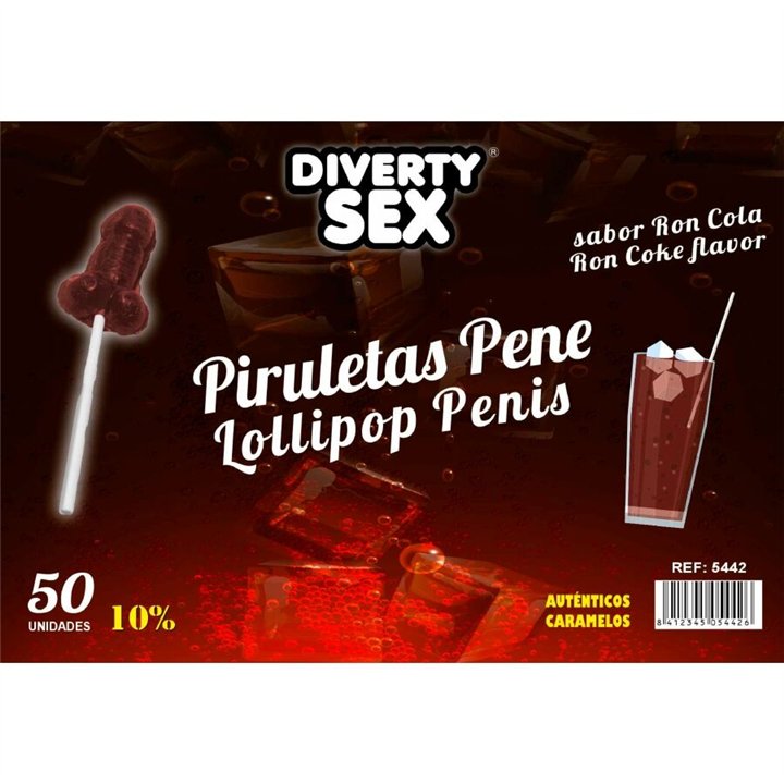 DIABLO GOLOSO - 50 PENIS LOLLIPOPS RON COLA FLAVOR 10% ALCOHOL - D-244781 - Teknashop Ltd