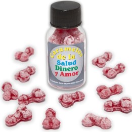 DIABLO PICANTE - 12 HEALTH-MONEY-LOVE CANDIES PENIS SHAPE STRAWBERRY/CHERRY - D-242364