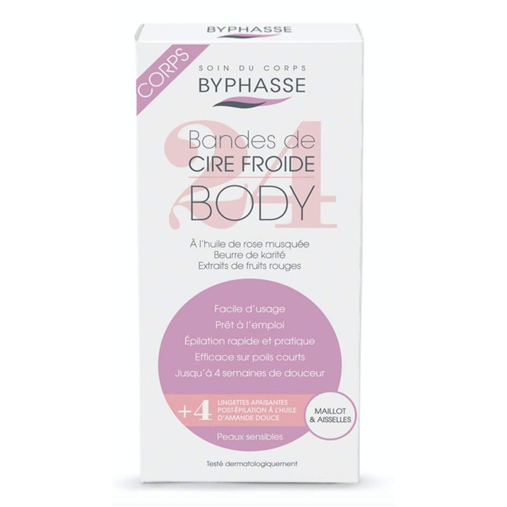 Set, Byphasse, Cold Wax, Shea Butter, Hair Removal Wax Strips, For Underarms & Bikini Area, 24 pcs, *Tester - Teknashop Ltd