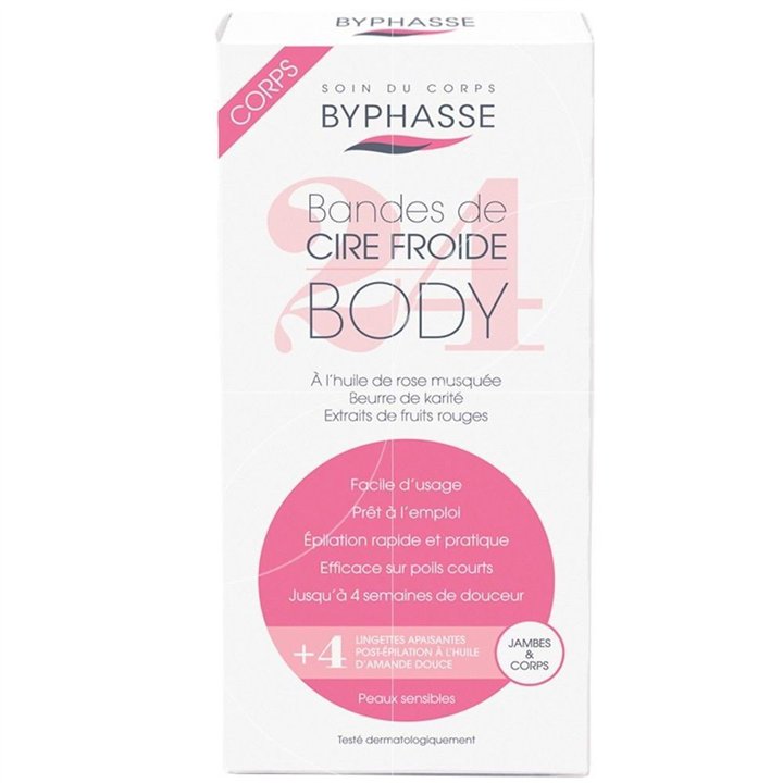 Set, Byphasse, Cold Wax, Shea Butter, Hair Removal Wax Strips, For Legs, 24 pcs, *Tester - Teknashop Ltd