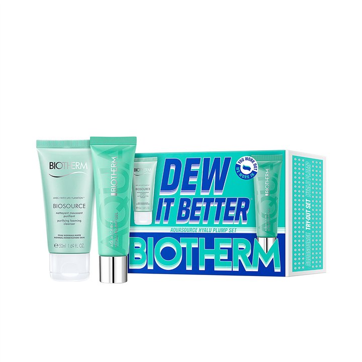 Set Biotherm: Aquasource Hyalu Plump, Moisturizing, Daily, Gel Cream, For Face, 30 ml + Biosource, Eliminates Impurities, Cleans