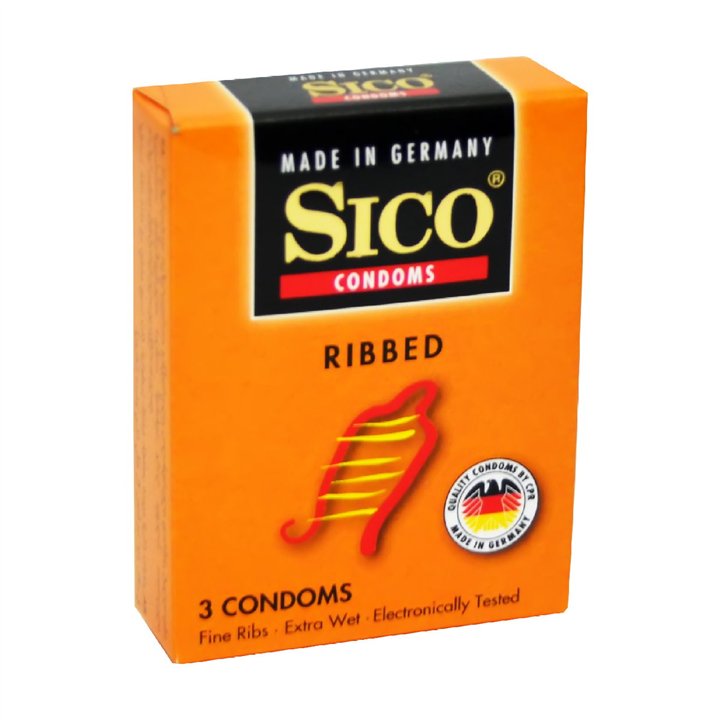 Set, Sico, Sico, Ribbed, Male Condoms, Regular Fit, Latex, 3 pcs, *Tester