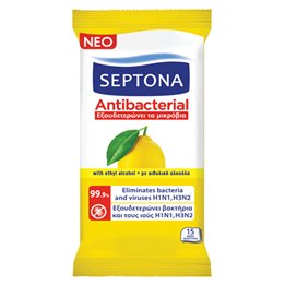 Septona, Moisturising Antibacterial, Cleansing Wipes, For Hands, 15 pcs, *Tester - Teknashop Ltd