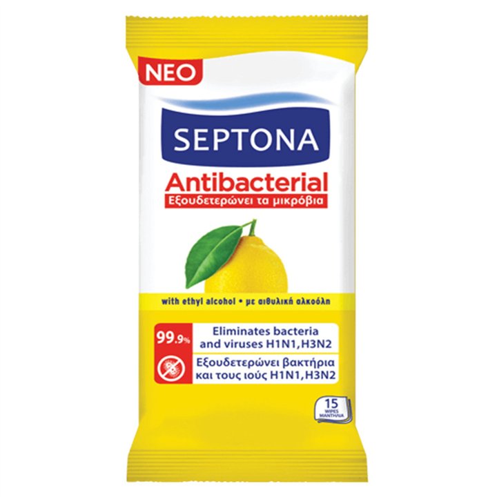 Septona, Moisturising Antibacterial, Cleansing Wipes, For Hands, 15 pcs, *Tester - Teknashop Ltd