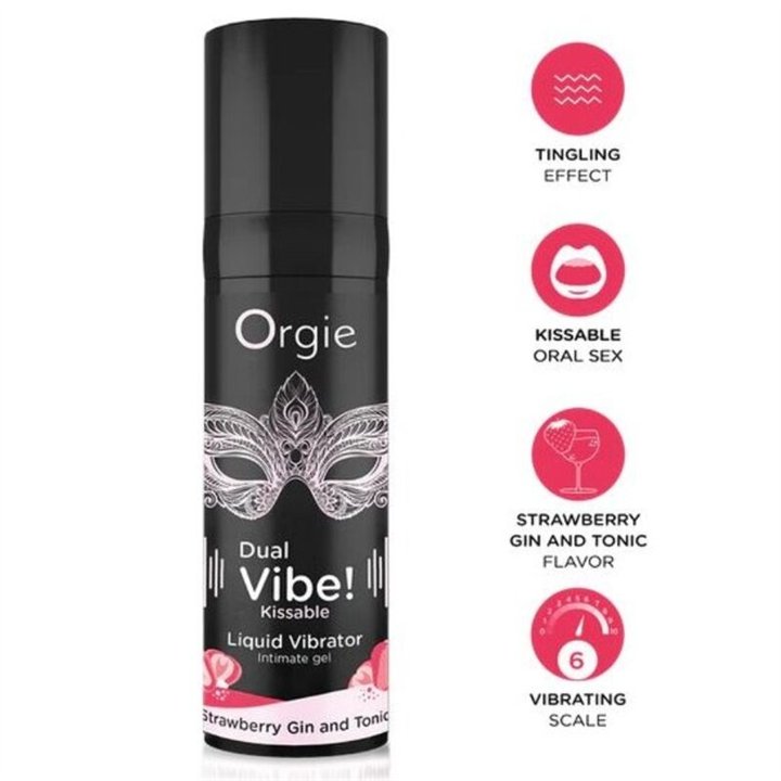ORGIE - DUAL VIBE! STRAWBERRY GIN AND TONIC KISSABLE LIQUID VIBRATOR 15 ML - D-246743 - Teknashop Ltd