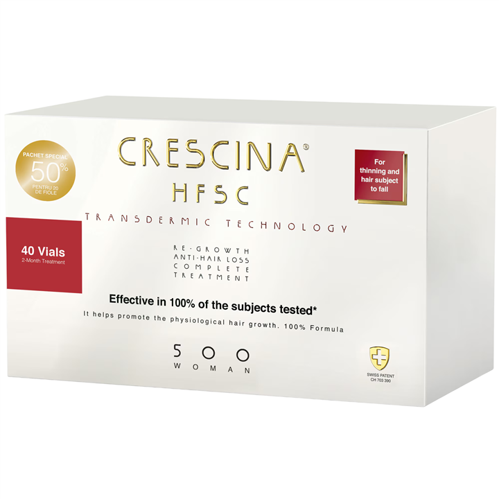 Labo Cosprophar Suisse, Crescina, Transdermic HFSC 500, For Growth Stimulation, Ampoules Treatment Serum, For Scalp, For Women, 