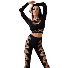 CHILIROSE - CR 4436 TOP & LEGGINS BLACK S/L - D-239063